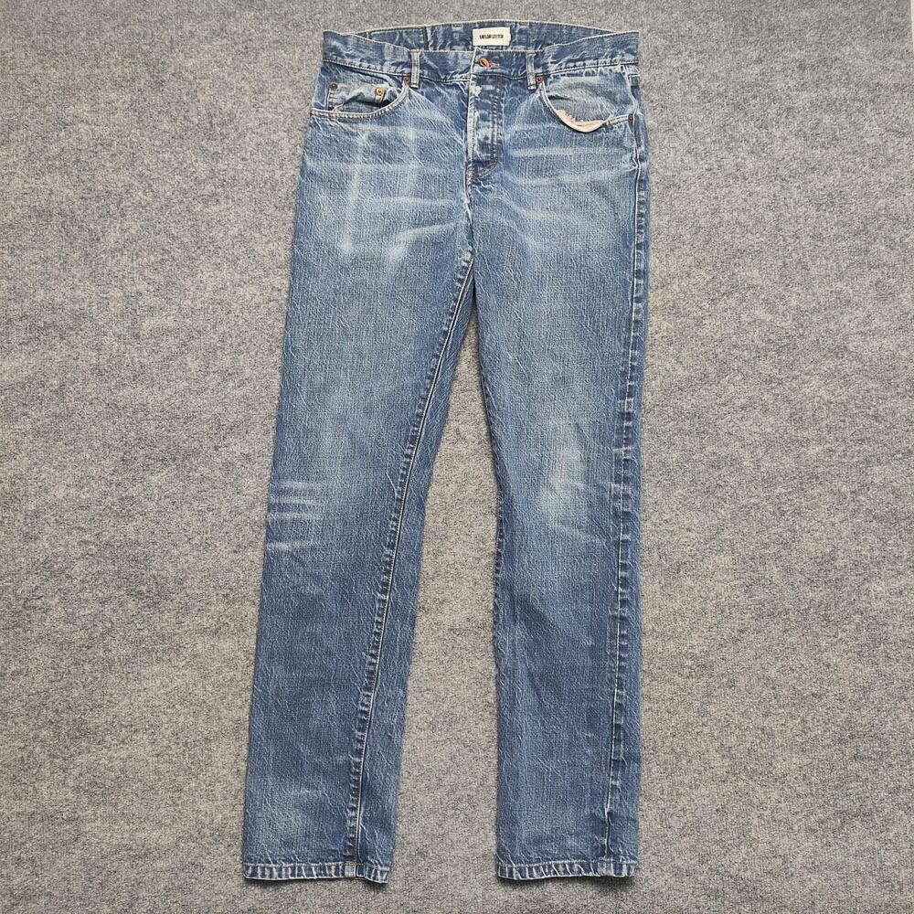 Taylor Stitch Jeans Mens 33x30 Light Wash Blue Regular Straight Denim Distressed